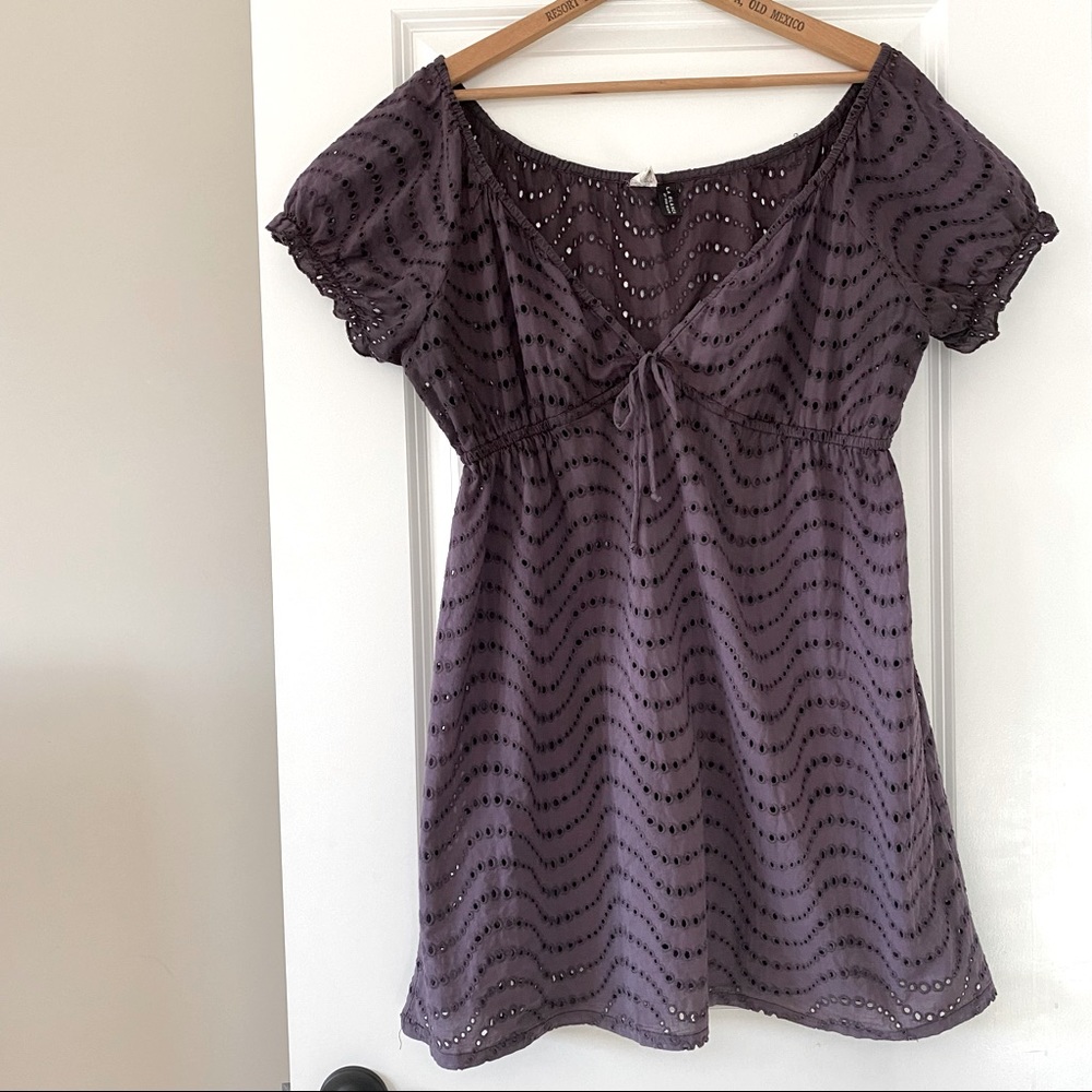 La Blanca by Rod Beattie Purple Babydoll Eyelet Swim Cover Up LG w MEASUREMENTS